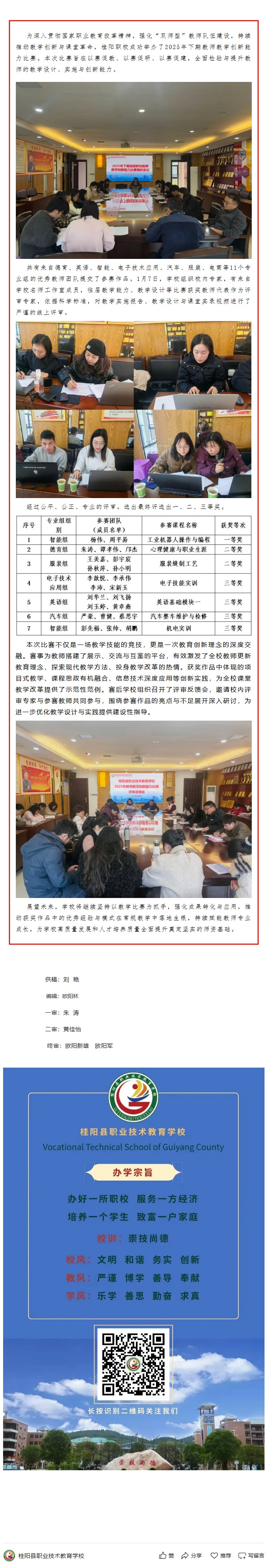 匠心竞技展师者风采 创新融合育时代匠才——桂阳职校成功举办2025年下期教师教学创新能力比赛